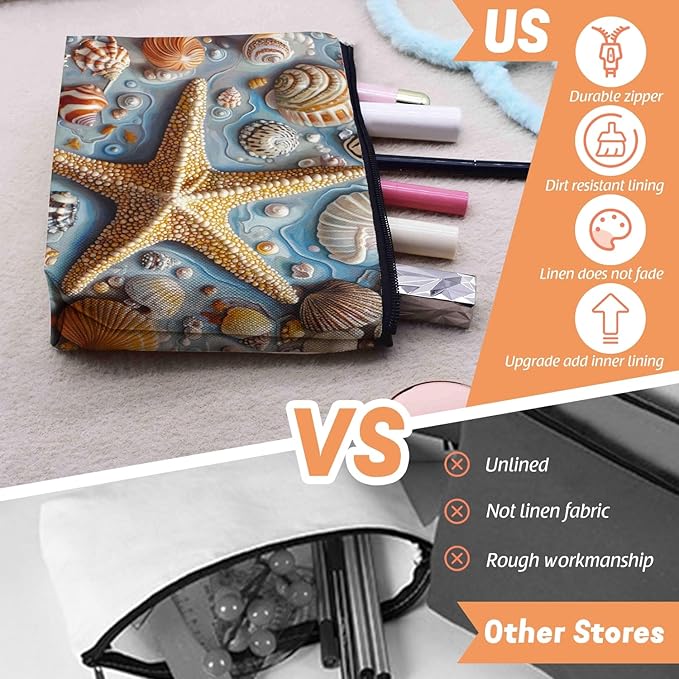 Scribesense Cosmetic Bags Travel Makeup Toilet Case Waterproof Pouch for Women Girls 6.7X9.45inches - The Enchanting Allure of Marine Treasures