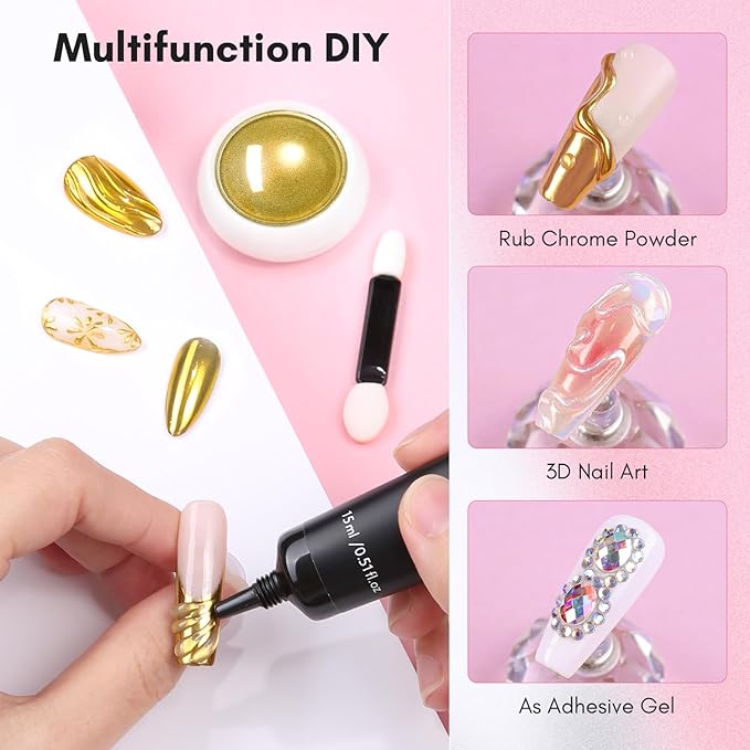 Makartt 15g 3D Nail Gel & Gold Chrome Nail Powder Kit for Sculting and Drawing