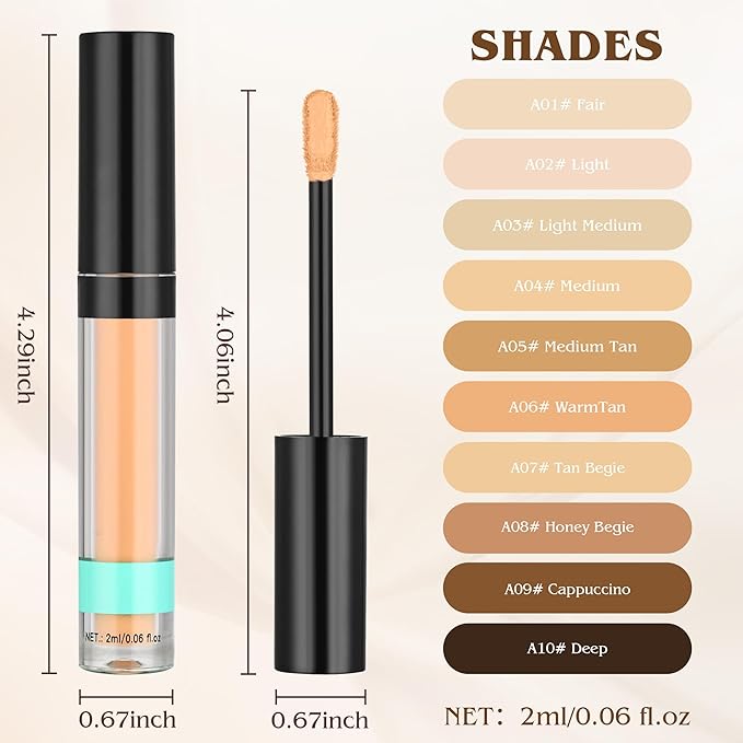 Full Coverage Liquid Concealer, Foundation Makeup for Older Women, Covers Blemishes & Under-Eye Circles, Spots, Matte Finish, Hydrating Primer for Correct, 0.06 fl oz, Vegan & Cruelty-Free 10#Deep