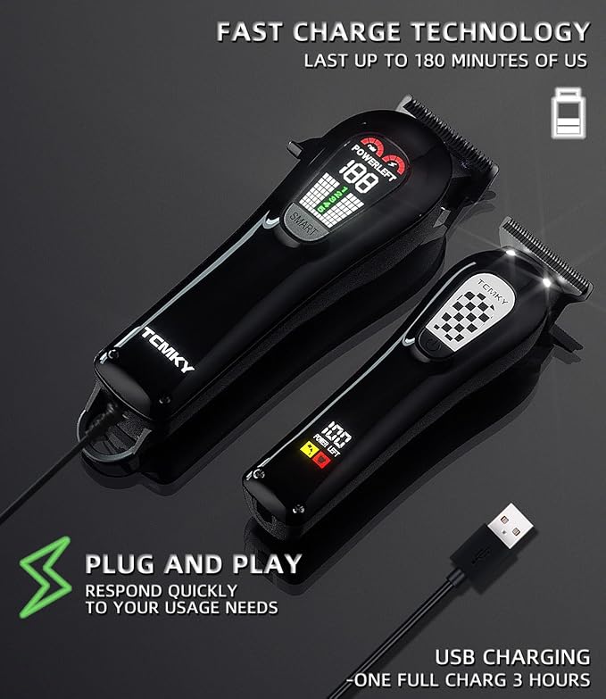 TCMKY Hair Clippers Professional Cordless for Men, Barber Clippers for Hair Cutting Kit, Wireless LCD Display Hair Trimmers Set, Rechargeable Haircut Machine for Family (Black)