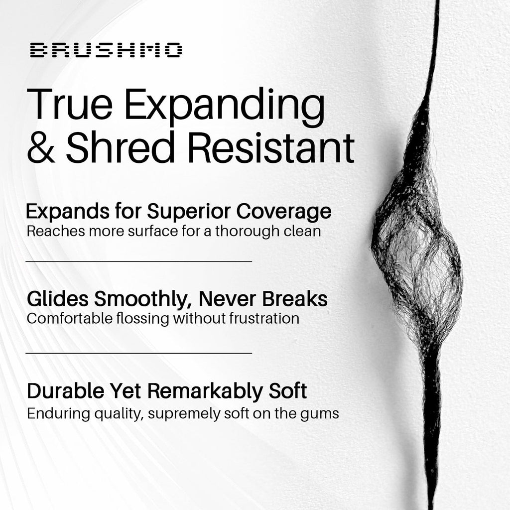 Brushmo Black Floss (BBFloss) - Expanding Floss, Gum-Friendly Soothing Mint Dental Floss, Natural Vegan Wax to Remove Plaque from Teeth, Dentist Designed PTFE & PFAS Free Oral Care, 2 Spools, 110 yd