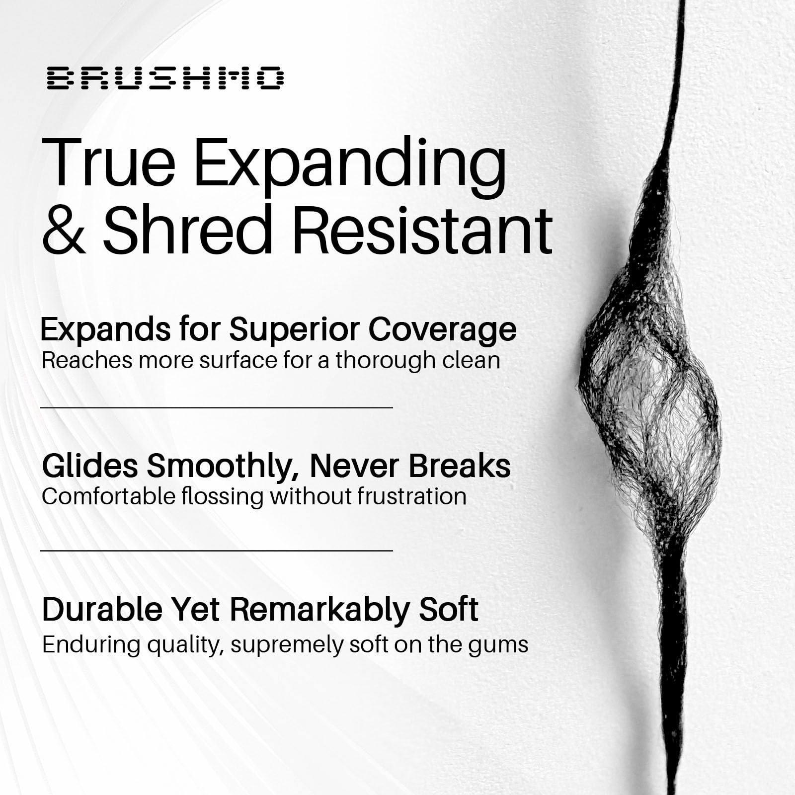 Brushmo Black Floss (BBFloss) - Expanding Floss, Gum-Friendly Soothing Mint Dental Floss, Natural Vegan Wax to Remove Plaque from Teeth, Dentist Designed PTFE & PFAS Free Oral Care, 2 Spools, 110 yd