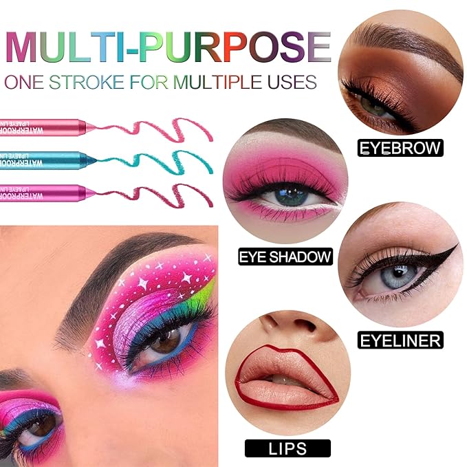 Meilury 3 Colorful Eyeliner Pen Set, Eye Shadow Pencil, Pearl Eyeliner Kit Metallic Glitter Colored Eye liner for Women Eye&Lip Liner Professional Waterproof Eye Makeup (3PCS B)