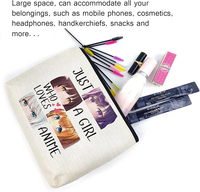LANBAIHE Anime Fans Makeup Bag Gift - Just A Gir Who Really Loves Anime, Travel Cosmetic Bag For Her Mom Birthday, Christmas, Mother's Day