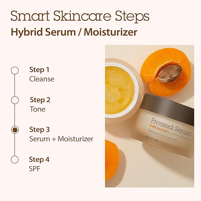 BLITHE Pressed Serum Gold Apricot With Kojic Acid & Vitamin C | Glow Serum for Face | Glass Skin Korean Skincare & Face Moisturizer for Dry Skin, 0.91 fl oz