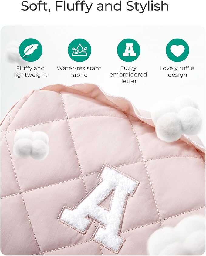 BAGSMART Elegant Roomy Makeup Bags (Initial-A-Pink)
