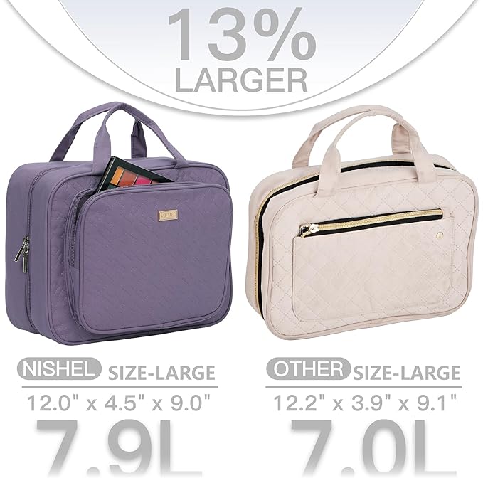 NISHEL Travel Toiletry Bag for Women Hanging Organizer Makeup Case Pockets