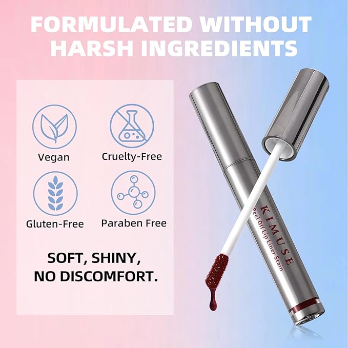 KIMUSE Peel Off Lip Stain, 24H Long Lasting, Waterproof & Transfer-Proof Matte Lip Tint with Vitamin E, 3 Colors, Vegan & Cruelty-Free for Sensitive Skin, Ideal for Daily & Date Looks
