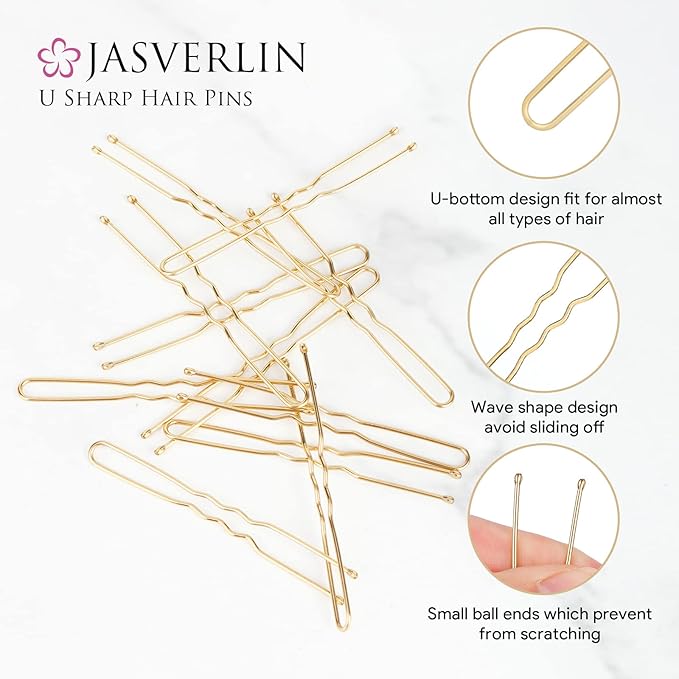 JASVERLIN U Shaped Hair Pins Blonde, 2.4 Inch Bobby Pins 100 Pcs