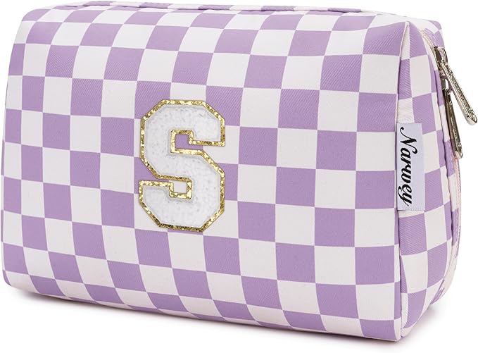 Narwey Graduation Gifts for Teen Girls Kids Tween, Initial Makeup Bag, Trendy Stuff 6-18 Years Old, Personalized Monogram Travel Cosmetic Bag, Birthday Teacher Bridesmaid Mom Gifts for Women (S)