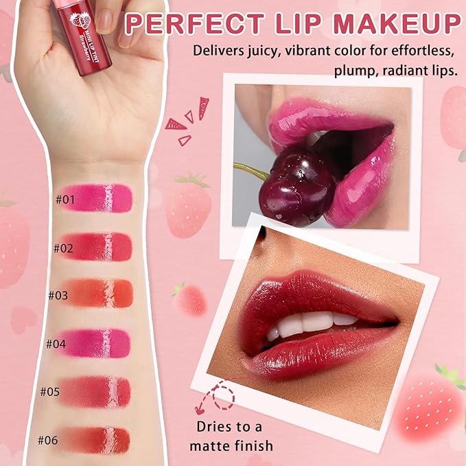 QIUFSSE Lip Tint Stain,6 Colors Mini Lip Stain Long Lasting Waterproof