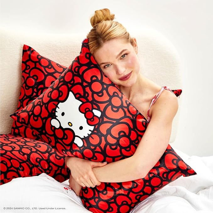Kitsch x Hello Kitty Satin Pillowcase - Size 19x26, Sea of Bows