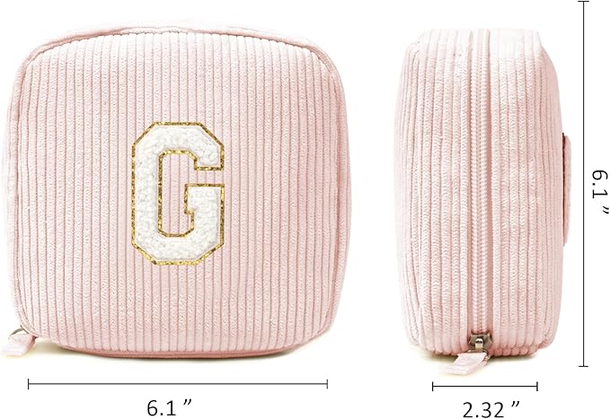 Cute Monogram Personalized Initial Makeup Bags - Cosmetic Pouch Monogram Pink Make Up Case Her Best Friend Friendship Sister Teacher, Birthday Gifts for Women (Letter G, Pink)