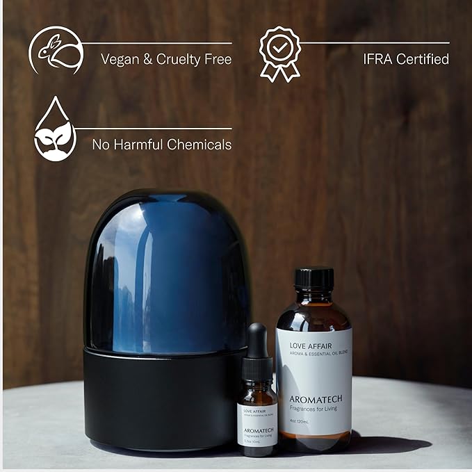 AromaTech Love Affair Aroma Essential Oil Blend: Luxury Hotel Inspired Aromatherapy with Jasmine, Saffron, Cedar & Amber for Ultrasonic Diffusers & Nebulizers (120 mL)