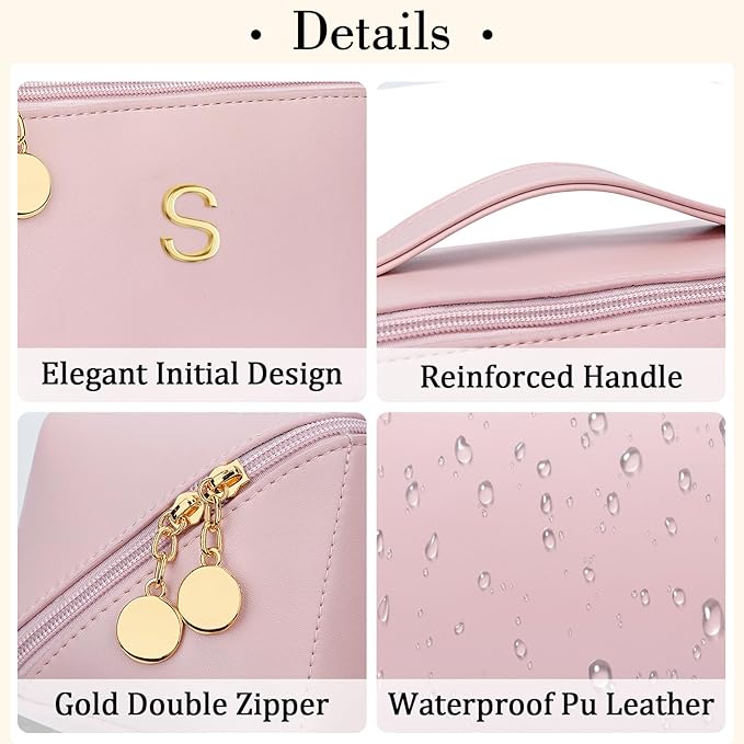 CLOUDWINGS Initial Makeup Bag Personalized Gift for Women Teen Girls