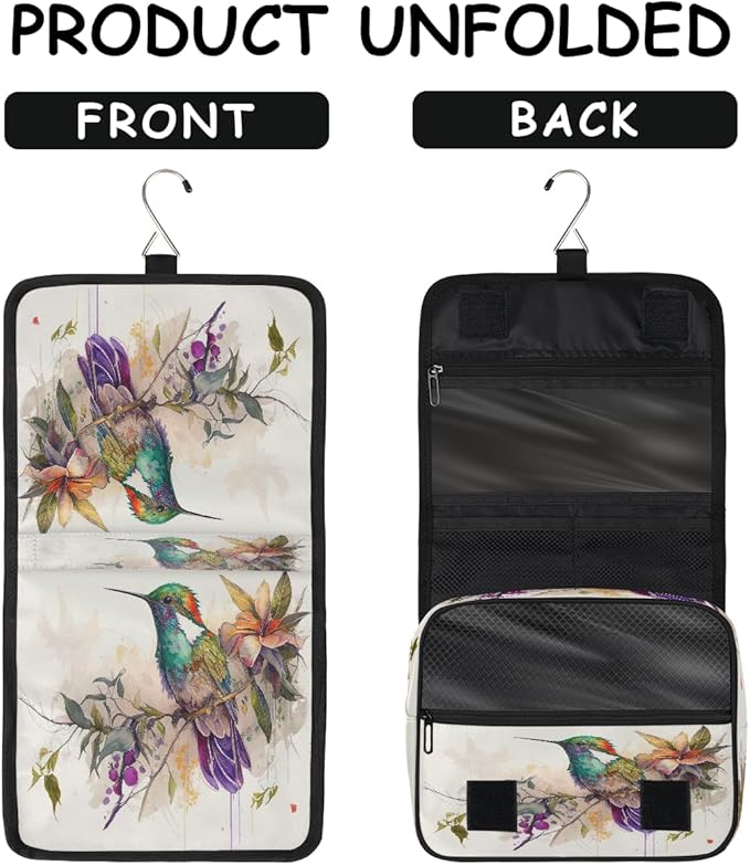 YoYoYuchong Travel Toiletry Bag for Women & Men Colorful Art Bird Hanging Cosmetic Organizer Portable Waterproof Makeup Case Make Up Bag with Compartments Travel Essentials for Bathroom Shower