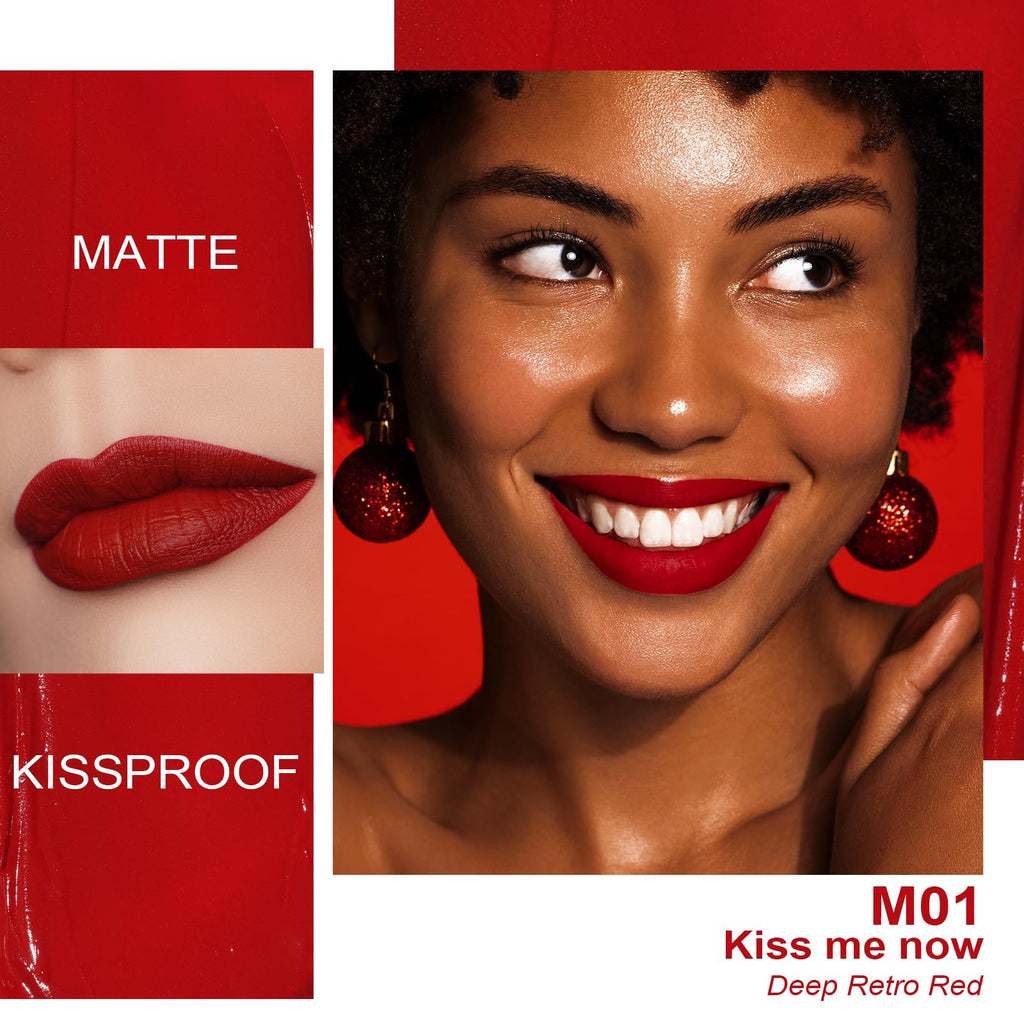 Oulac Red Lipstick Matte for Women, Long Lasting Lipsticks Smudegerproof, Creamy Texture, Waterproof, Non-Stick Cup, Lip Tint Stain with Vitamin E & Rose Oil, Vegan, Cruelty-Free, M01