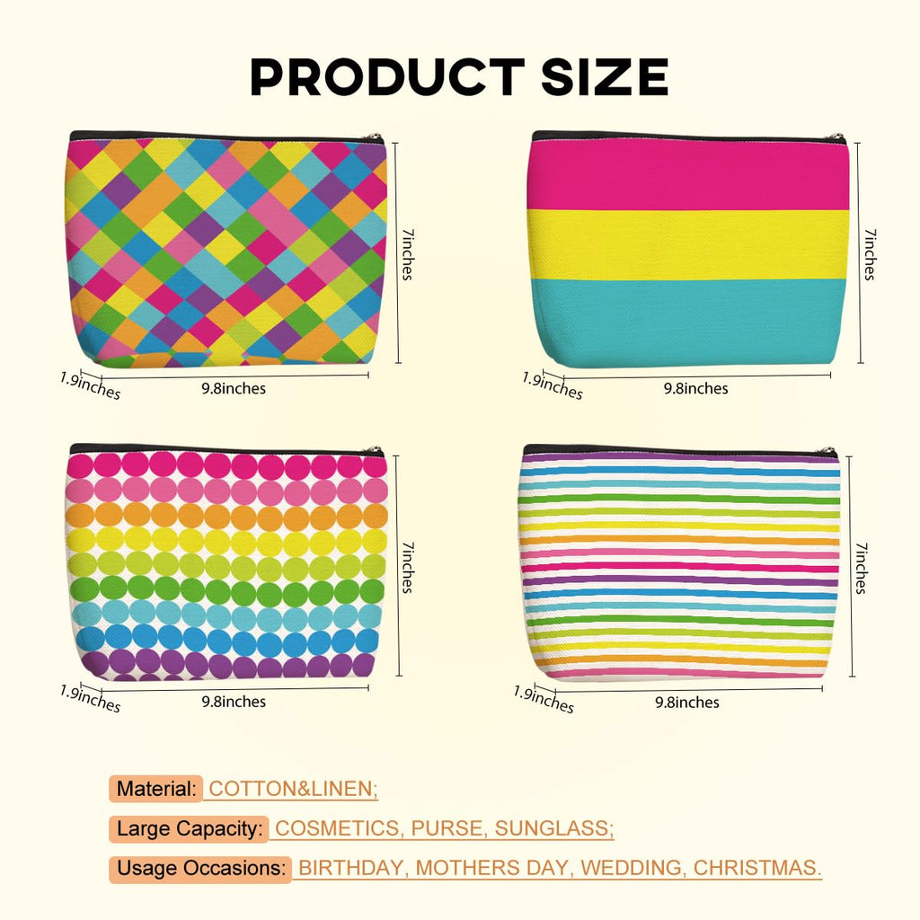 4pcs Colorful Rainbow Makeup Bag, Bright Neon Colors Cosmetic Bag, Christmas Wedding Anniversary Birthday Friendship Gifts for Women Girls Best Friends Bridesmaid Bestie Mom Travel Toiletry Bag