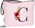 Vavabox A-Z Personalized Makeup Bag, Birthday Gifts for Women Mom, Gifts for Best Friend, Bride Bridesmaid Cosmetic bag (C, 06-Pink)