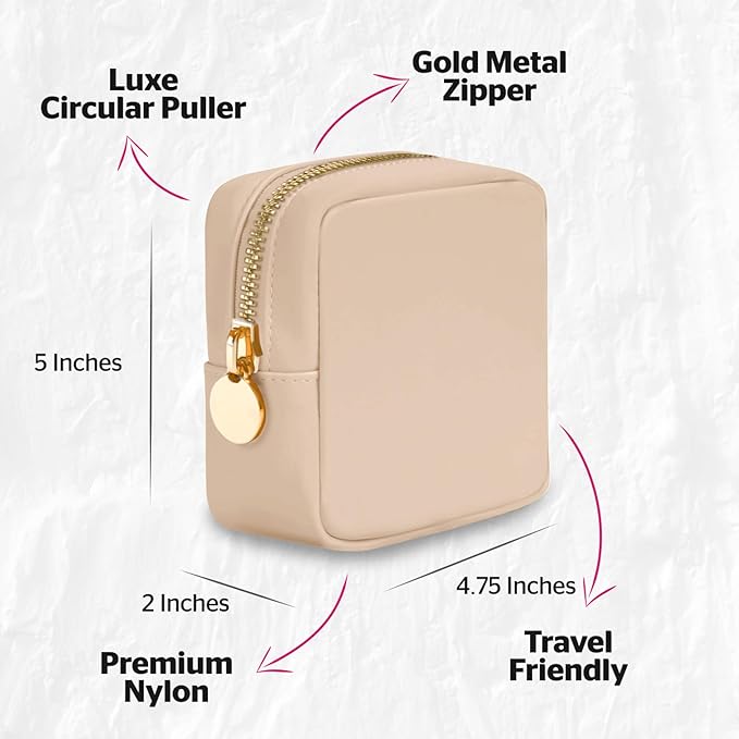 DANCOUR Small Makeup Bag for Purse Mini Cosmetic Pouch Travel Organizer Compact Toiletry Case Lightweight Beige