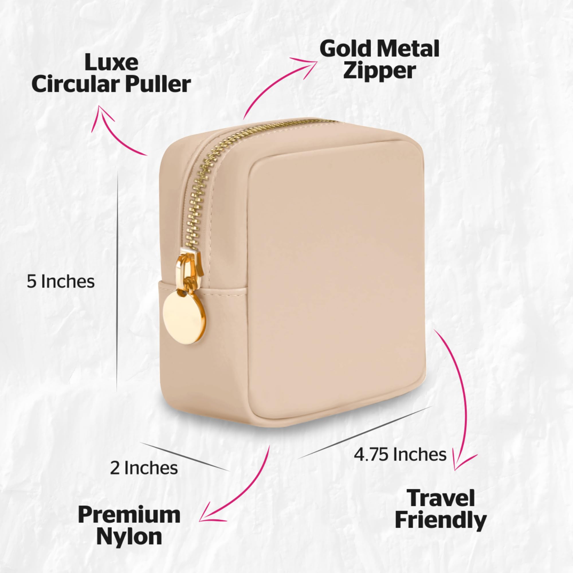 DANCOUR Small Makeup Bag, Small Makeup Pouch, Preppy Makeup Bag, Nylon Makeup Bag, Makeup Bag Purse, Preppy Bag, Cute Makeup Bag, Small Cosmetic Bag, DIY Stuff Bag, Beige Makeup Bag (Small, Beige)