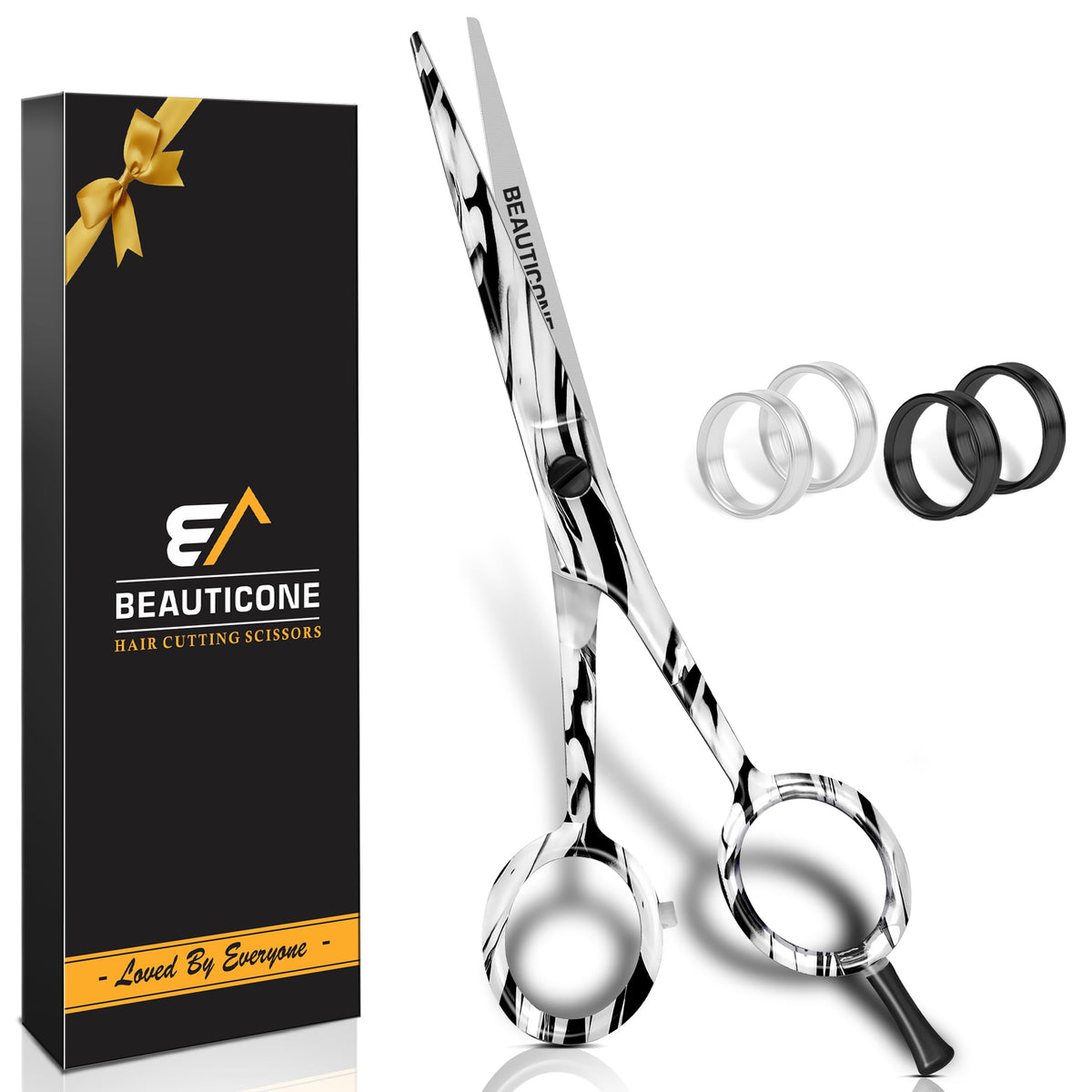BEAUTICONE ® Hair Cutting Scissors - High Carbon SS 6.5" Professional Barber-Grade Salon Shears with Serrated & Razor Edge - Black Premium Gift Box with Leather Pouch & Extra Accs - Ultra Lightweight