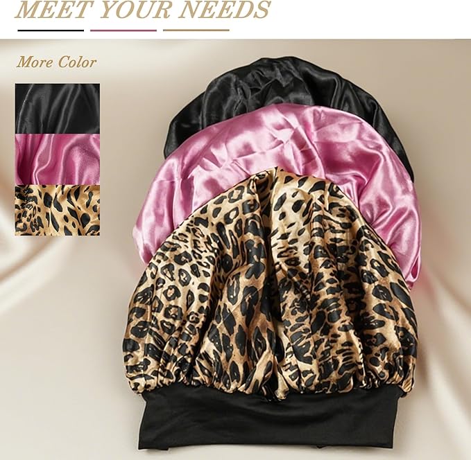 YOHTAS Satin Hair Bonnet for Sleeping Women, Double Layer Silk Bonnets for Women with Tie Band, for Braids Curly Long Hair