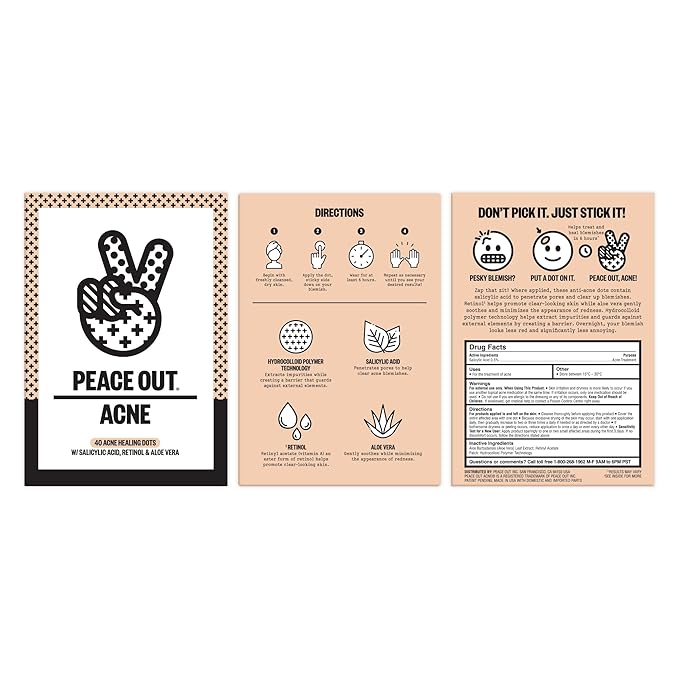 PEACE OUT Acne Healing Dots Hydrocolloid Pimple Patches (40 count)