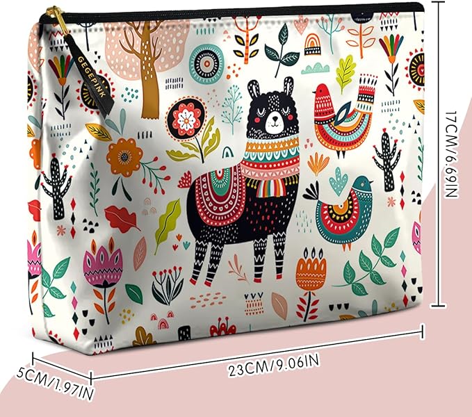 GEGEPINK Cute Makeup Bag for Purse Waterproof Cosmetic Bags for Women Funny Smooth Zipper Travel Toiletry Pouch 10X8 Inches-Creamy Alpaca Makeup pouch