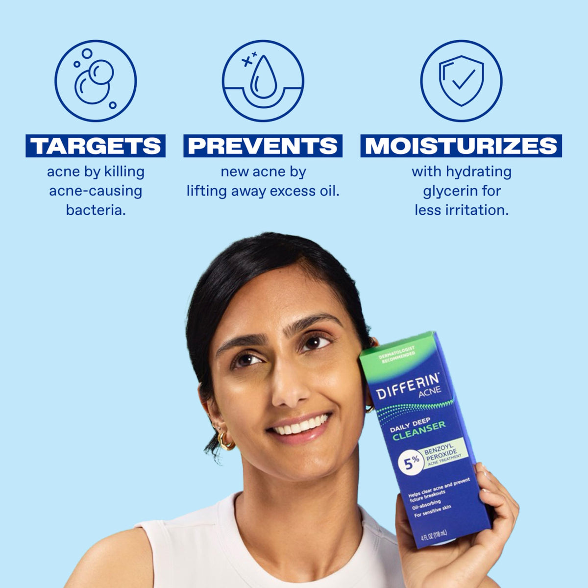 Differin Acne Face Wash, 5% Benzoyl Peroxide Daily Cleanser, 4oz
