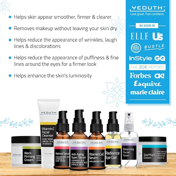 YEOUTH 8-Piece Full Size Skin Care Set for Visibly Smoother-Looking Skin