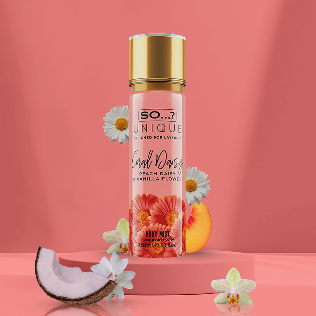 So...? Unique Coral Daisy Body Mist - Perfume for Women - Gourmand Fruity Vanilla Perfume - Gifts - Body Spray for Women - 5.1 oz