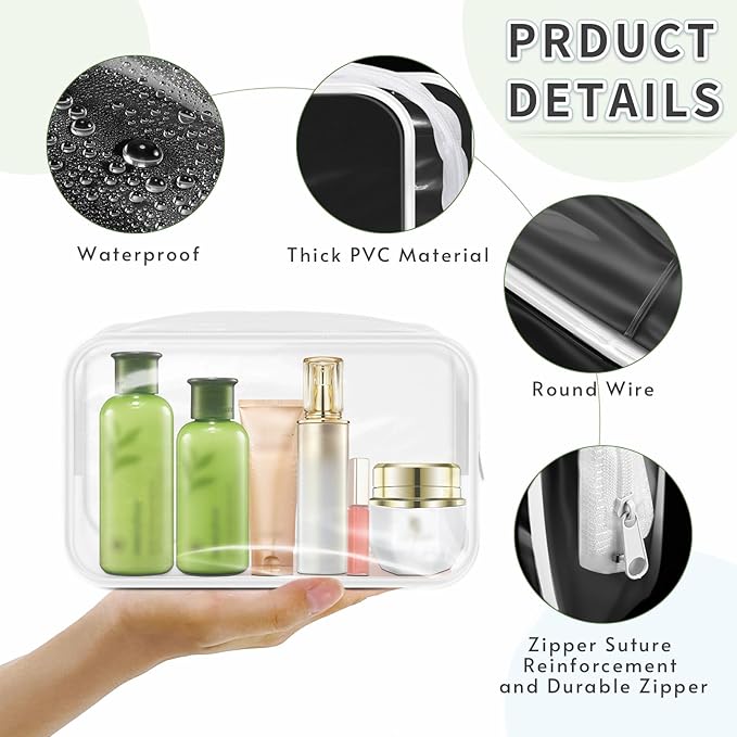 16 Pieces Clear Makeup Bags Bulk, TSA Approved Toiletry Bags Travel Pouch, Waterproof PVC Plastic Small Clear Cosmetic Bags with Zipper for Organizing (White Border)