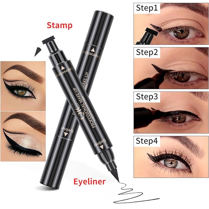 Daeuwiutr Cream Eyeshadow Stick and Wings Eyeliner Stamp Set Mothers Day Gift, Nude Pink Eye Shadow Pencil Shimmer Smoothing Eyeshadow Pen and Liner,Highlighter Stick, Multi-Dimensional Eye Makeup