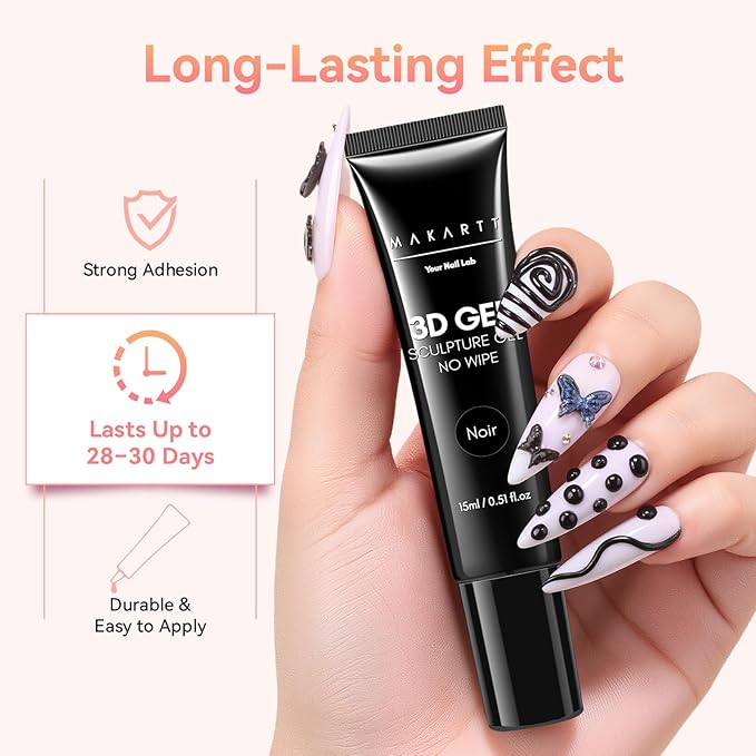 Makartt 3D Nail Gel, 15g Black Sculpting Gel Glue for Molding and Drawing