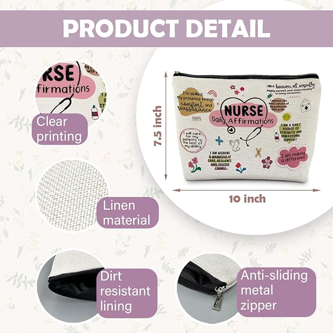 RYYCDOI Nurse Makeup Cosmetic Bags - Women's Appreciation & Graduation Gift with Daily Affirmations