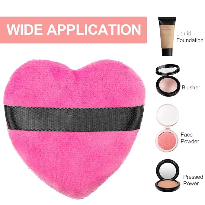 OIIKI 4PCS Makeup Puffs, Polyester Powder Puff, Makeup Tool Sponges Blender Cleanser, in Love Shape with Strap, for Cosmetic (Gray+White+Rose+Black)