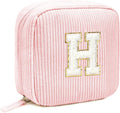 Cute Monogram Personalized Initial Makeup Bag Pink Cosmetic Pouch - Monogram Initials - Sister Friendship Friend, Teacher brands, perfect for Birthdays/Pink (Letter H)