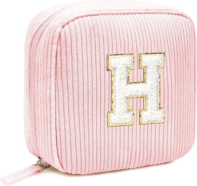 Cute Monogram Personalized Initial Makeup Bag Pink Cosmetic Pouch - Monogram Initials - Sister Friendship Friend, Teacher brands, perfect for Birthdays/Pink (Letter H)