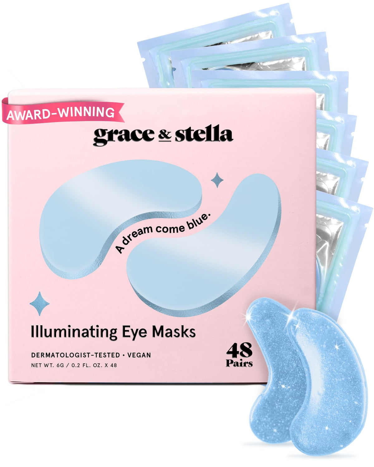 grace & stella Under Eye Mask - Reduce Dark Circles, Puffy Eyes, Undereye Bags, Wrinkles - Gel Under Eye Patches, Bulk Gifts for Women - Vegan Cruelty-Free Self Care (72 Pairs, Gold, Pink, & Blue)