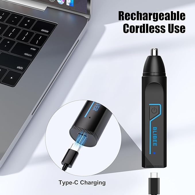 BLIBEE Nose Hair Trimmer for Men, 2025 Professional Painless USB Rechargeable Eyebrow Trimmer, Ear and Nose Hair Trimmer for Men Women, Facial Hair Remover with Powerful Motor, Black