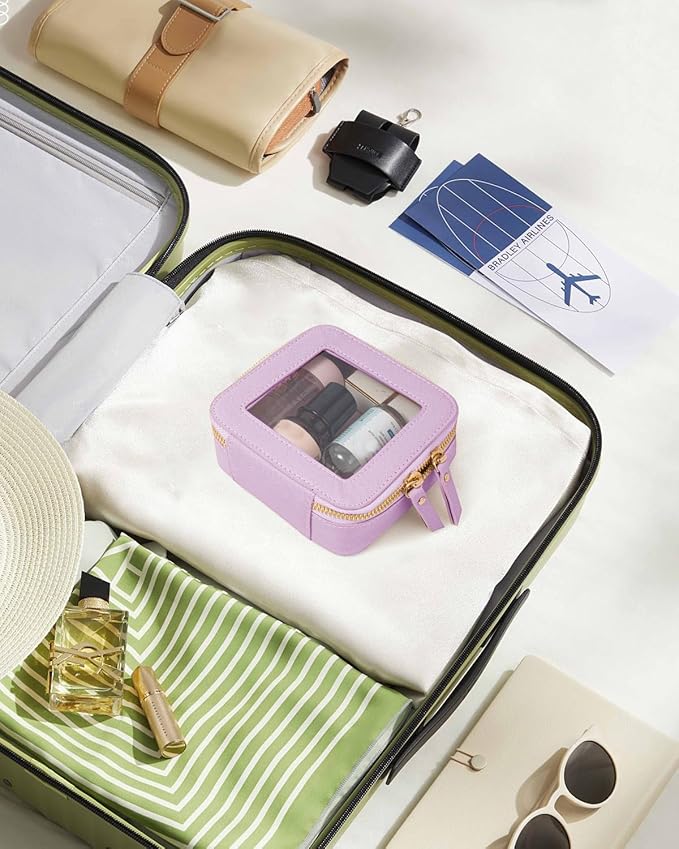 FFpaw Clear Makeup Bag, Small Purple Makeup Bag TSA Approved Toiletry Bag Cosmetic Travel Bag Cute Makeup Bag Organizer Mini Makeup Case Pouch Car Essentials for Women Men (Mini Purple)