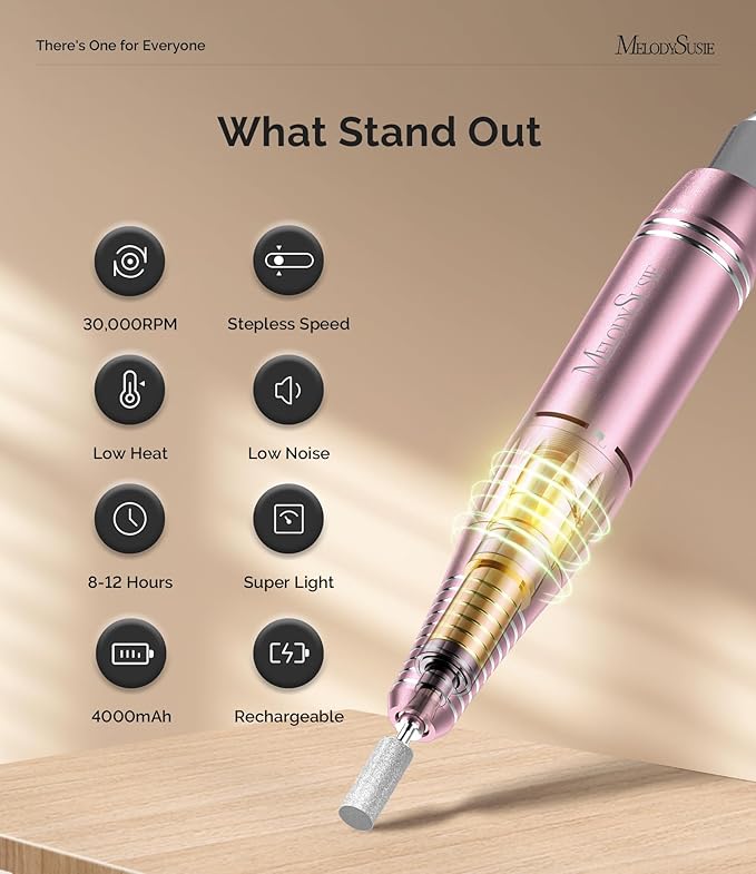 MelodySusie Clip-On SC300F Cordless Nail Drill 30,000 RPM for Beginners