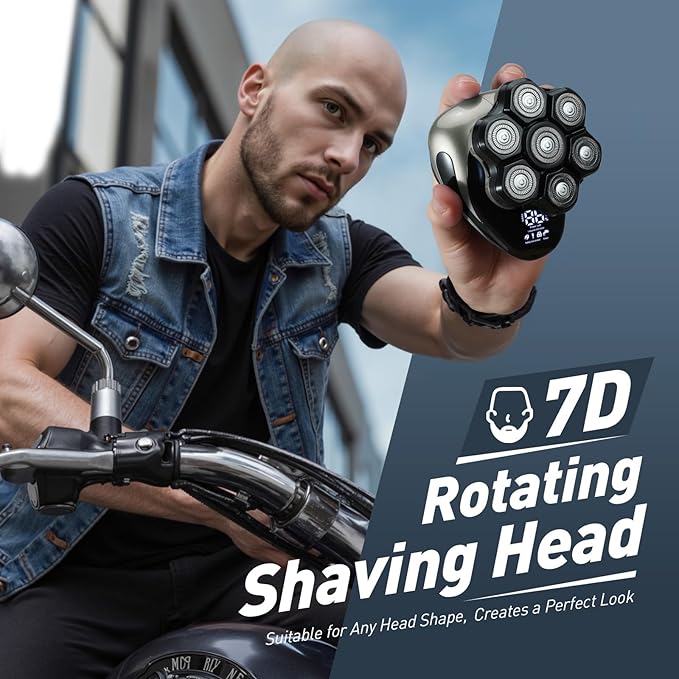 Head Shavers for Bald Men: Update Electric Rotary Shavers with LED Display, IPX6 Rechargeable Head Shaving with Fast Charging, Gray