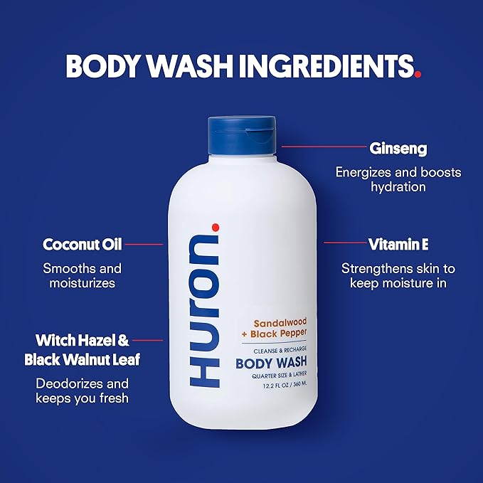 Huron Shampoo, Conditioner & Body Wash, Sandalwood + Amber 3-pack (11.3oz)