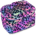 imerelez Plush Makeup Bag for Women, Leopard Print Faux Fur Travel Cosmetic Organizer, 10.2 x 7 x 7 in Soft Fluffy Toiletry Bag for Makeup, Skincare and Beauty Essentials (Rainbow Leopard)