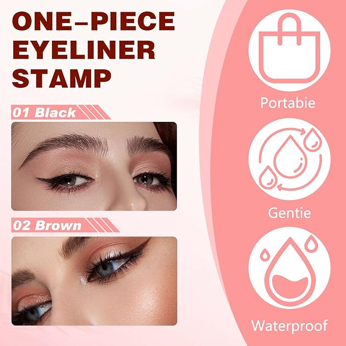 FUERHPSH 2pcs Winged Eyeliner Stamp Pen, Dual Head Rotating Eyeliner Stamp Pen, Quick-Dry, Long-Lasting, Smudge Proof & Waterpoof Liquid Eyeliners Stamp for Beginners (Black)