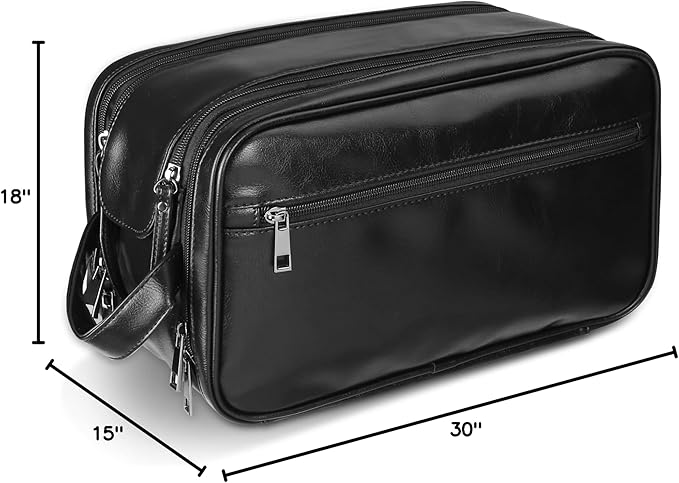 BNSPOCKET Personalized Leather Travel Toiletry Bag for Men, Large Travel Bathroom Shaving Dopp Kit, Large Cosmetic Bag Waterproof