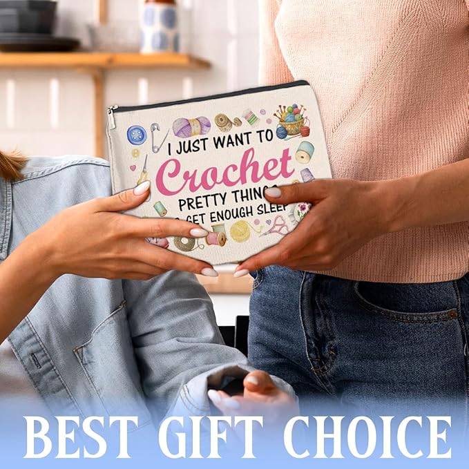 FYDHQSS Crochet Gifts Makeup Bag for Women Knitters Crocheters