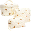 3 Piece Quilted Makeup Bag Set for Women,Cosmetic&Toiletry Bag,Gauze Bear
